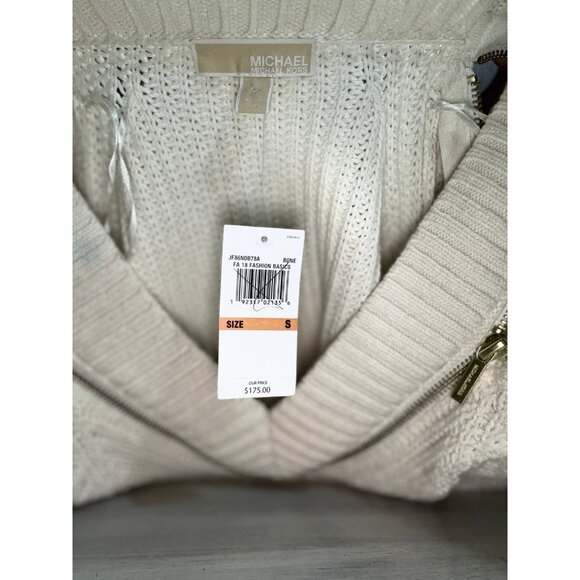 MICHAEL KORS Sweater Women's Size S white Zip Accent Cold Shoulder Knit Top - Picture 5 of 5